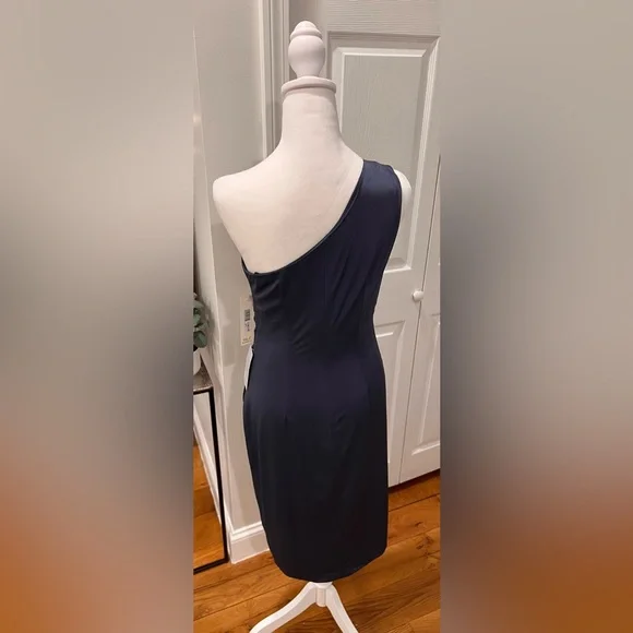 Eliza J Gray Ruched One Shoulder Cocktail Dress | Size 6 | Steel - Picture 3 of 11